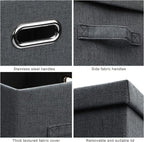 Large 17" 36 Quart Collapsible Stackable Storage Bins with Lids, 3 Packs Dark Gray Foldable Fabric Closet Storage Boxes with Lids, Heavy-duty Linen Cube Baskets(17x12x11)