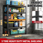 72" H Garage Shelving, Metal Storage Shelves, Adjustable 5 Tier Storage Rack, Heavy Duty Shelving, Industrial Utility Shelf for Garage, Warehouse, Bedroom, Kitchen,16" D×36" W×72" H, Black