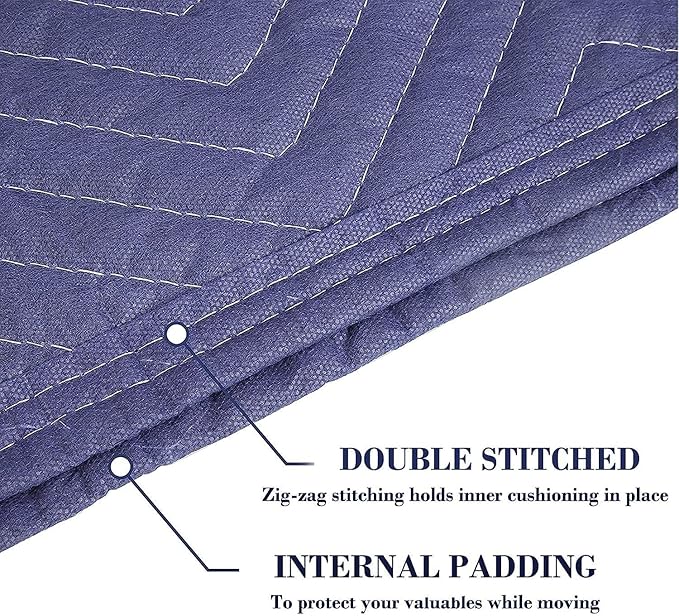 2 Pack Moving Blankets Heavy Duty 80"x72" Quilted Packing Blankets for Moving Furniture Padded Shipping Furniture Mover Blue