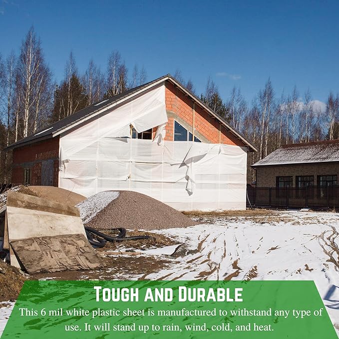 Farm Plastic Supply - White Plastic Sheeting - 6 mil - (6' x 100') - Thick Plastic Sheeting, Heavy Duty Polyethylene Film, Drop Cloth Vapor Barrier Covering for Crawl Space