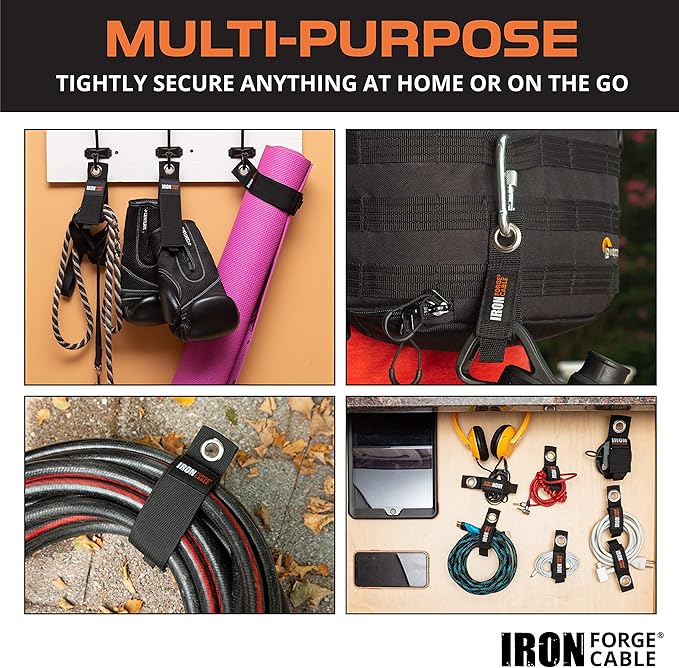 Iron Forge Cable Extension Cord Wrap Organizer, 12 Piece Multi-Pack - 2 Pieces of Medium, Large, and XL Hook and Loop Hanger Wraps Up to 50 lbs