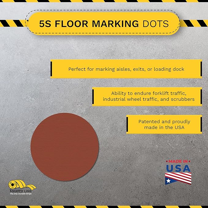 Mighty Line 5.7" Solid Dot Shaped Floor Marking Tape for Safety, Caution, Warning, Heavy-Duty, Peel and Stick, Adhesive Circle Spots, Industrial Quality, Brown, Pack of 100