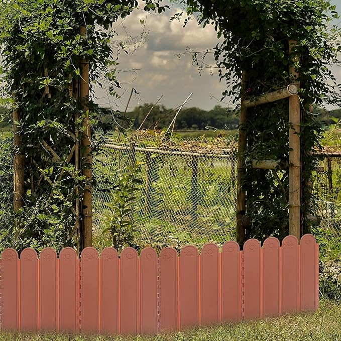 Plastic Garden Lawn Fence Panel High Long Deep Brown Landscape Edging Border for Balcony Temporary Landscaping Reusable Ornamental Protective Barrier for Flower Beds Driveways
