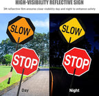 Stop Slow Sign with 66" Adjustable Handle, 18x18 Inch Double Sided Reflective Traffic Stop/Slow Paddle Sign with Telescopic Handle, Lightweight Construction Aluminum Traffic Signs for Road Safety