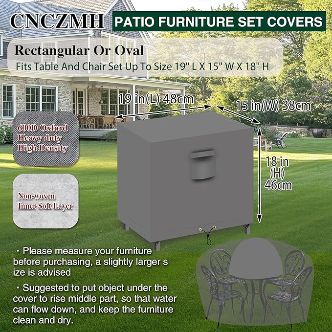 Heavy Duty Patio Furniture Covers Waterproof, 600D Outdoor Furniture Cover Waterproof for Sectional Sofa Couch, Outdoor Dining Table and Chair Set Covers 19''L x 15''W x 18''H, Grey