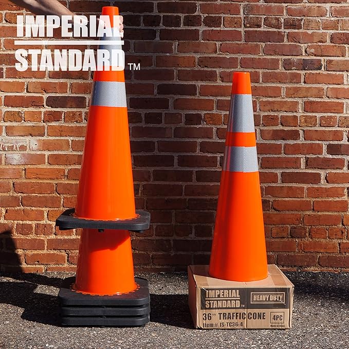 Traffic Cones - Safety Cones - 36" Orange Cones with 2 Reflective Collars - Construction Cones - Road Cones - Parking Cones - Street Cone (4 pack)