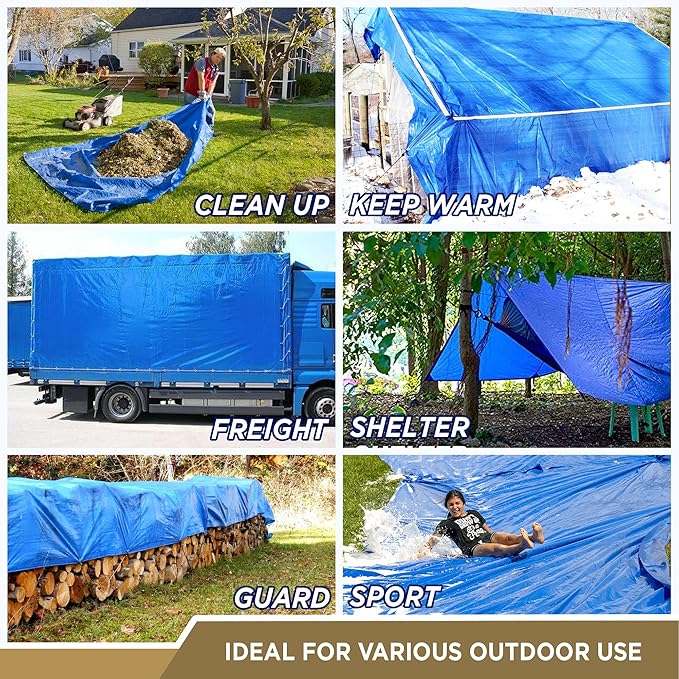 ATERET Multi-Purpose Blue Tarp Cover I Waterproof, 5-Mil Thick Plastic Poly with Grommets Eyes for Secured Tie Down I Great Idea Use for Roof, Camping, Patio, Canopy, Boat, Tent & Camping (30' x 30')