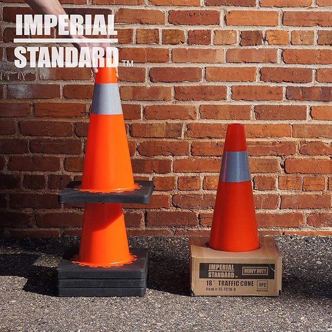Traffic Cones - Safety Cones - 18" Orange Cones with 2 Reflective Collars - Construction Cones - Road Cones - Parking Cones - Street Cone (4 pack)