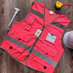 TCCFCCT Mesh Reflective Vest 9 Pockets High Visibility Safety Vest for Men Women, Hi Vis Construction Vest with Reflective Strips, Meets ANSI/ISEA Standards, (Pink, Small)