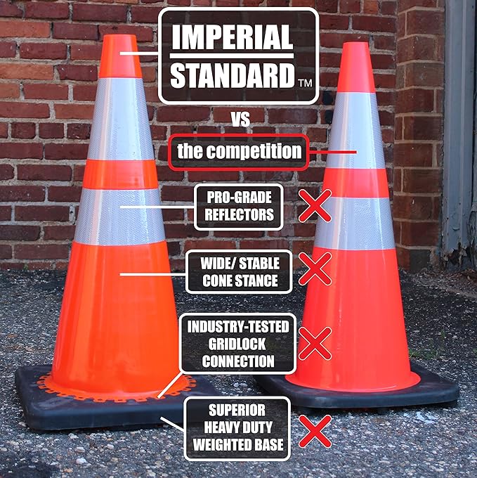 Traffic Cones - Safety Cones - 28" Orange Cones with 2 Reflective Collars - Construction Cones - Road Cones - Parking Cones - Street Cone (32 pack)