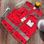 TCCFCCT Mesh Hi Vis Vest 9 Pockets High Visibility Reflective Safety Vest for Men Women, Safety Construction Vest with Reflective Strips, Meets ANSI/ISEA Standards, (Red, Medium)
