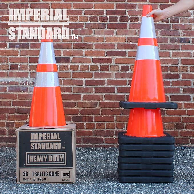Traffic Cones - Safety Cones - 28" Orange Cones with 2 Reflective Collars - Construction Cones - Road Cones - Parking Cones - Street Cone (32 pack)
