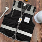TCCFCCT Mesh Hi Vis Vest 5 Pockets High Visibility Work Vest with Reflective Strips, Meets ANSI/ISEA Standards, Black, M