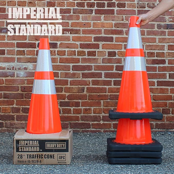 Traffic Cones - Safety Cones - 28" Orange Cones with 2 Reflective Collars - Construction Cones - Road Cones - Parking Cones - Street Cone (2 pack)